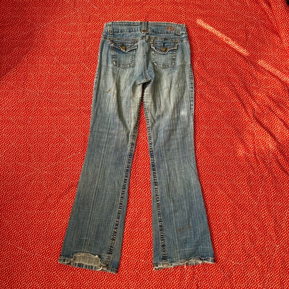 H2J Production Vintage Low Rise Flare Jeans Blue Denim Size 5/6 Y2K 70s Style